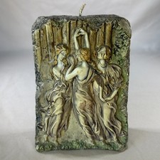 Vintage Wax Sculptural Candle with Classical Relief Three Women 5 In Pillar