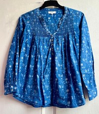 EAST Tunic Top 10 Blue Silver Cotton Floral Long Sleeve Lifestyle Collection