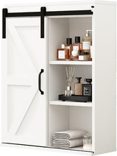 Farmhouse Wood Wall Storage Bathroom Cabinet with Sliding Barn Door, Rustic Medi