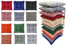 Gingham Dining Chair Seat Pad Cushion Square Kitchen Garden Tie-On with Straps