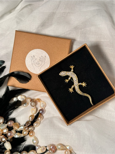 Vintage lizard brooch gold - lizard,