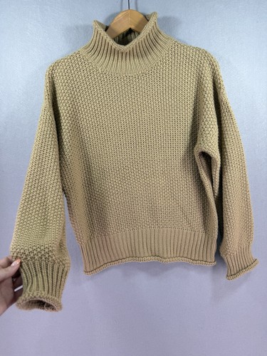 Beige rolled neck knit - knit, sweater