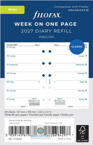 Filofax 2027 mini diary week - -,