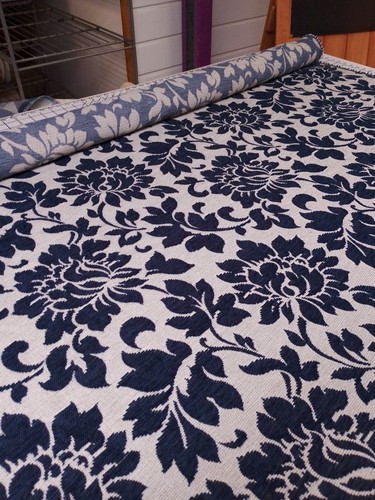 Navy blue cream floral - blue, damask