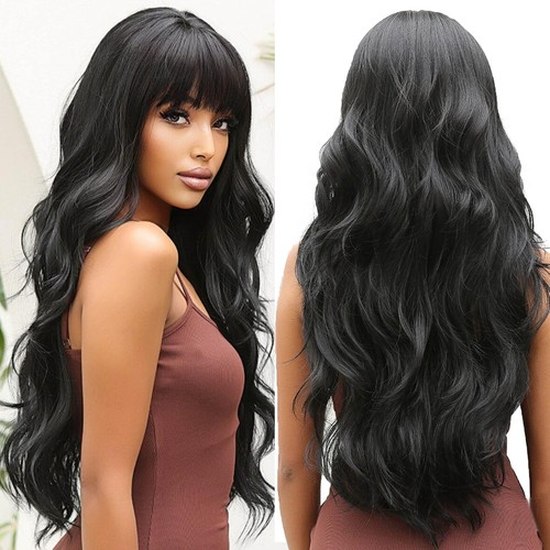Long wavy black wigs - wigs, women