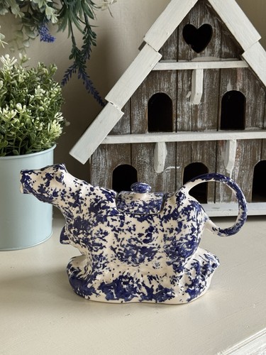 Blue spongeware cow creamer - spongeware,