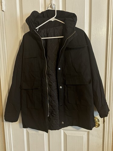 Women black hooded puffer - hooded,