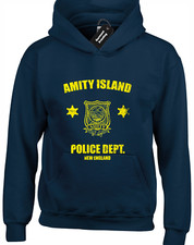 AMITY POLICE HOODY HOODIE RETRO GREAT WHITE SHARK FUNNY CULT MOVIE DESIGN