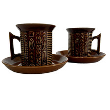 Portmeirion Cypher Brown Coffee Cups & Saucer Set of 2