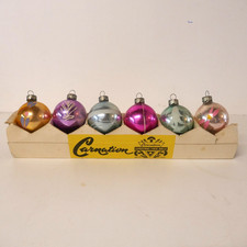 6 Vintage 1950s Boxed Carnation Christmas Tree Mercury Glass Baubles Ornaments