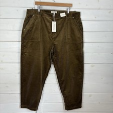 M&S Trousers Womens Size UK 22 Brown Cord Corduroy Tapered Ankle Barrel PER UNA