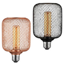 E27 Edison LED Bulb With Metal Mesh Cage Warm Amber Filament Light Home Decor