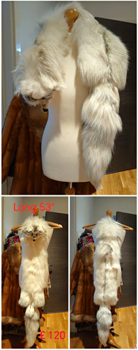 White grey fox fur pelt - white/grey, hide