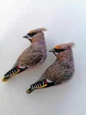 Handmade Needle Felted Waxwing Brooch. Wondrous Winter Collection