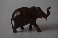 Small Wooden Elephant with Tusks Figurine