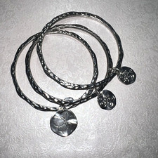 Laura Ashley Set of 3 Silver Tone Bangles - Flower Butterfly Charm