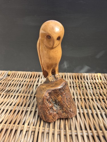 Hand carved wooden barn owl - wooden,