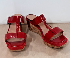Alberto Zago Cherry Red Patent Wedge Platform Sandals Size 7.5 Charity Sale