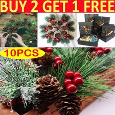 10x Artificial Pine Berry Pick Holly Flower Christmas Branch Ornament Xmas Decor