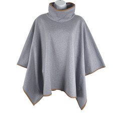 Tuckernuck Piper Poncho One Size Funnel Neck Leather Trim Gray Blue FS-1402