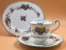 Paragon Star China Floral Cross Stitch Art Deco tea trio. No. F1674. Rd. 744170.