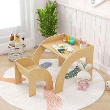 Wooded Toddler Table and Chair Set Kids Desk and Chair Set-Natural