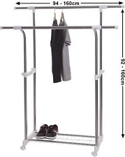 Clothes Rail Heavy Duty Stainless Steel On Wheels Double Rack Storage Adjustable