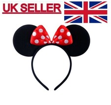 Minnie Mouse Ears Headband Fancy Dress Disney Spotted Bow Ladies Girls Kids UK.