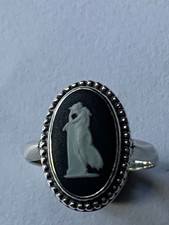 Vintage Wedgwood black jasper ware ladies ring,  Silver Cameo Style,Greek Goddes