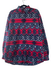 Vintage 80s/90s Mens Flecee Shirt Blue Red Southwestern Navajo Medium
