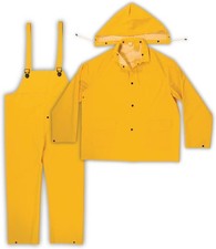 3Pc Rain Suit 0.35 mm Large Heavyweight PVC Fly Front Yellow - R101L  USED
