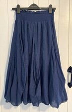 Mistral Blue Hitch Layered Midi Cotton Skirt Boho Hippie Lagenlook Size 8