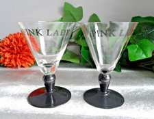 VINTAGE PINK LADY 12cm HIGH BLACK STEMMED MARTINI GLASSES X2