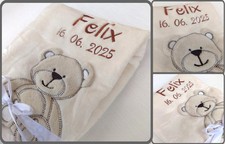 Baby Blanket Beige Teddy Personalised With Name Date Of Birth Embroidered Gift