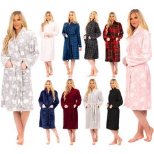 Ladies Flannel Fleece Bathrobe Womens Soft & Warm Dressing Gown Bath Robe 