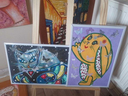Painting cat and rabbit - ,