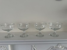 Set Of Four Large Clear Glass Fluted Dessert Dishes. Used