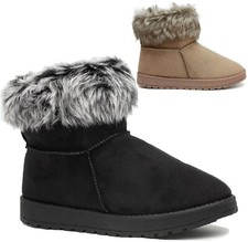 LADIES WOMENS ANKLE WARM WINTER FAUX FLUFFY FUR LINED SNUGG SHOES BOOTS SIZES UK