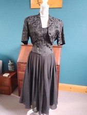 VINTAGE LA SCALA BLACK EVENING DRESS AND JACKET 6 FLARED BONED CORSET PARTY XMAS