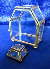 2 x Vintage Glass & Brass Miniature Display Cases Curios Collectors Cabinets
