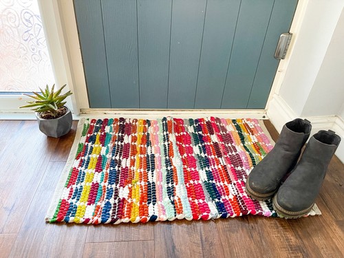 Rainbow chindi rug recycled - rug,