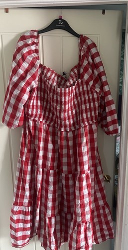 Ladies red gingham dress 26 - red,