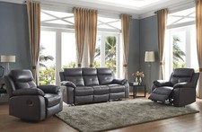 Brown Genuine Leather 3 Seater + 2 Armchairs Reclining Recliner Suite - CHICAGO