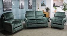 DURESTA, SOUTHSEA 2 SEATER SOFA & 2 ARMCHAIRS, CAMDEN GREEN VELVET FABRIC