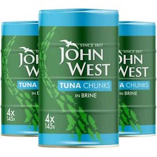 John West Tuna Chunks in Brine Tins 100% Traceable Fish Cans UK Pack 12 x 145g