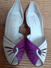 Vintage RAYNE White & Purple Solid 100% Leather High Heel Peep Toe Shoes EU37
