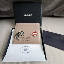 NEW PRADA Nude Blush Saffiano SPIDER & LIPS CHARM Limited Edition CARD CASE