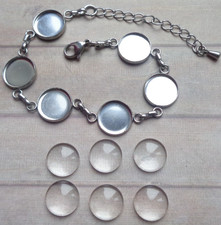 3x Stainless Steel DIY Bracelet Blanks 12mm Cabochons Bezel Trays With/Out Glass