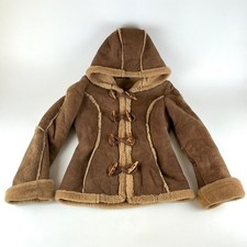 VTG The Sheepskin Traders Shearling Suede Coat Jacket Hood Toggle READ SIZE NOTE