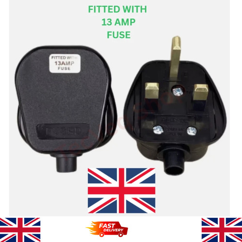 Black mains plug 13a - black,